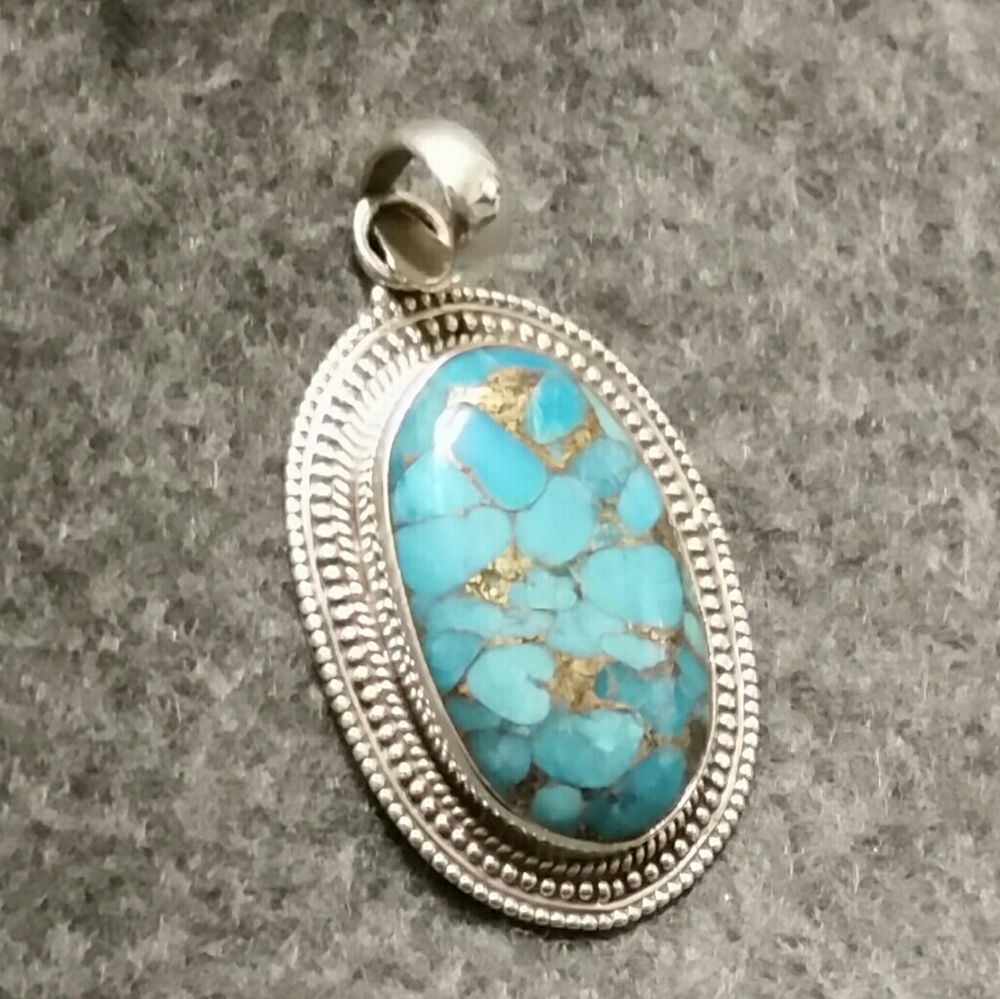 .925 Silver Oval Blue Copper Turquoise Pendant